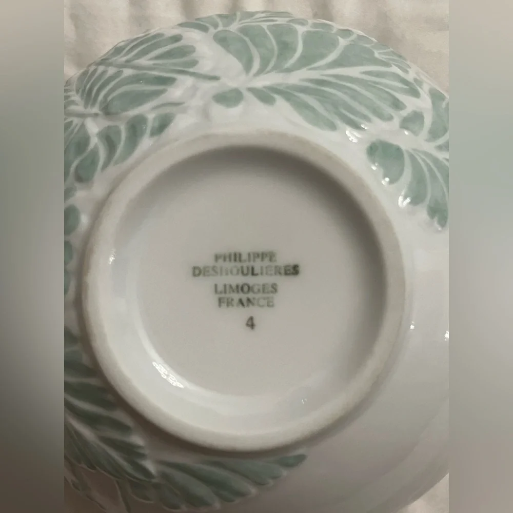 Philippe Deshoulieres Limoges France Promenade Green White Tea Cup & Saucer